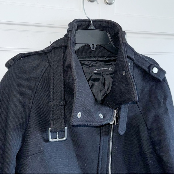 ZARA RARE BLACK COAT CAPE JACKET ASYMMETRICAL ZIP SIZE SMALL Peacoat Goth - Picture 6 of 13